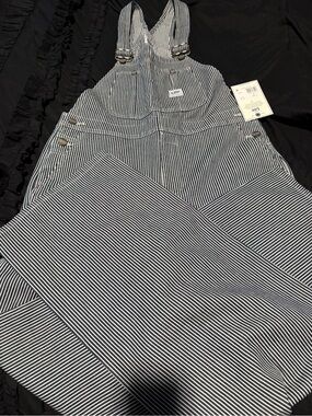 Kacey Lee Striped Denim Overalls in Navy and White